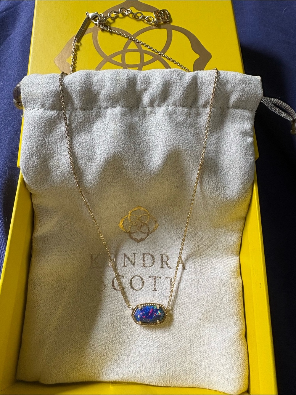Kendra Scott Gold Necklace with rare Blue opal Elisa Pendant